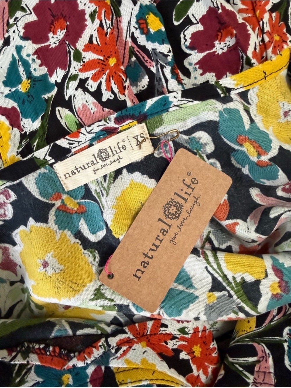 NATURAL LIFE Rayon Maxi Dress Tropical Garden Roses Floral XS NWT - Picture 9 of 11